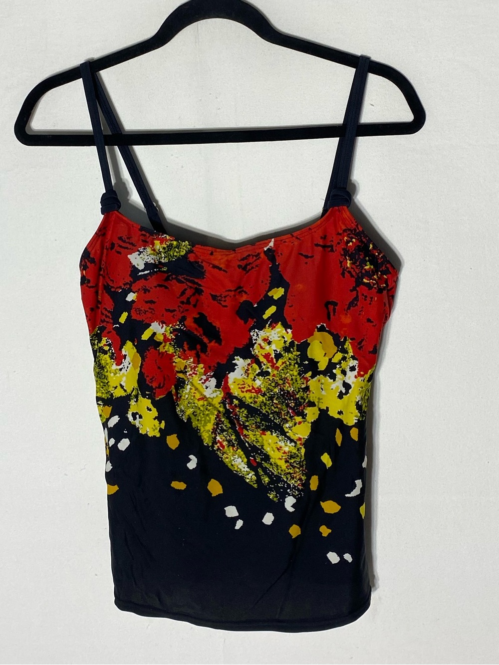 5/$25 Simon Chang Black Red Yellow Floral Abstract Print Bikini Tankini Top 12